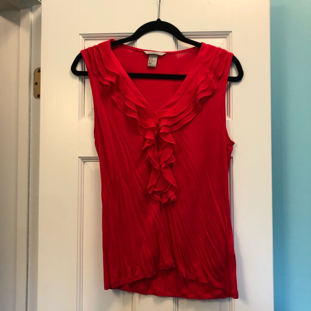Ruffly red top. Cute for professionals!